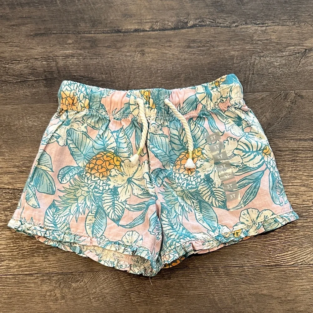 OshKosh B'gosh 3T Pink/Blue Tropical Pineapple Palm Print Linen Blend‎ Shorts